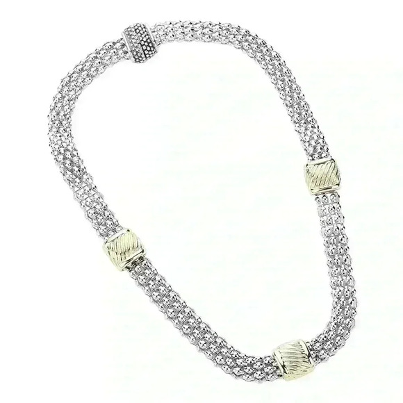 14K Gold Two Tone Mesh Magnetic Necklace - Picture 2 of 3